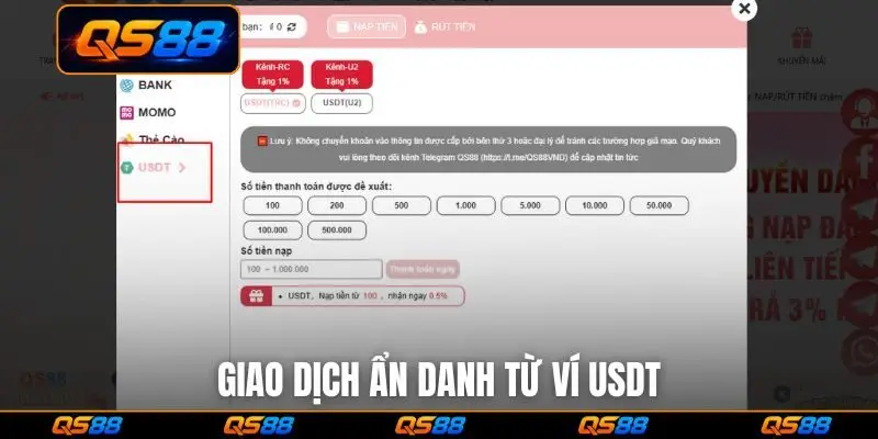Giao dịch ẩn danh từ ví USDT