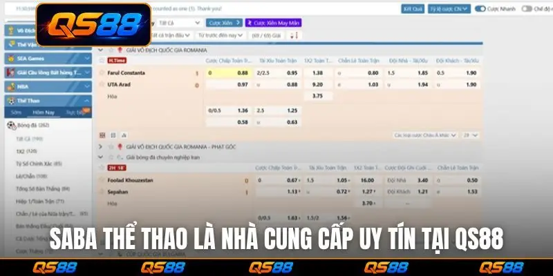 SABA thể thao là nhà cung cấp uy tín tại QS88